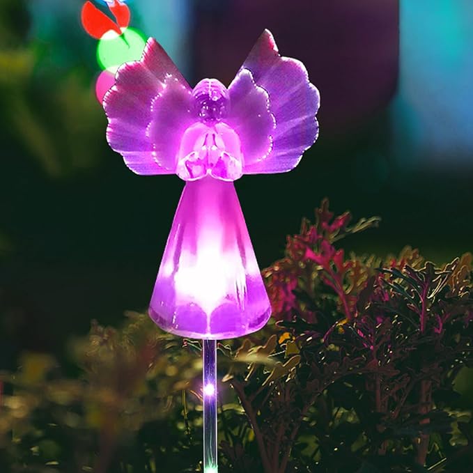 Solar Angel Lights Outdoor Decor - 2 Pack Decorative Color Changing Waterproof LED Angel Stake Lights for Cemetery Grave Garden Patio Yard Art Lawn Decoration, Grave Markers, Memorial Gifts