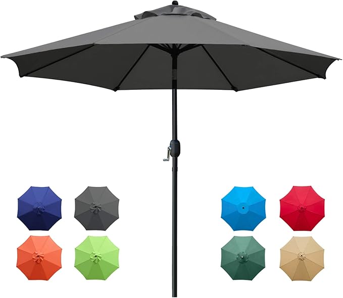 Sunnyglade 9Ft Patio Umbrella Outdoor Table Umbrella with 8 Sturdy Ribs (Dark Gray)