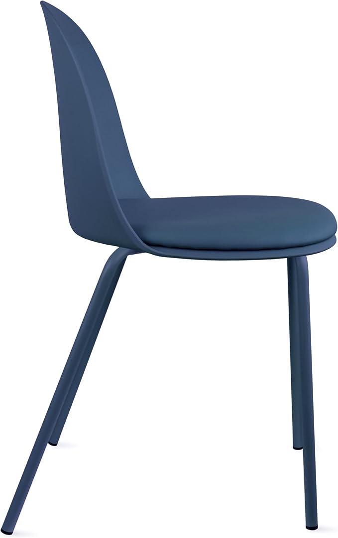 2xhome Parent Modern Stackable Armless Dining Chair | Plastic Shell Seat with Metal Legs | Indoor or Outdoor Use | Home Kitchen Patio (1, Blue, Padded Seat)