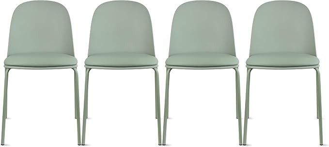 2xhome Modern Stackable Armless Dining Chair | Plastic Shell Seat with Metal Legs | Indoor or Outdoor Use | Home Kitchen Patio (4, Green, Padded Seat)