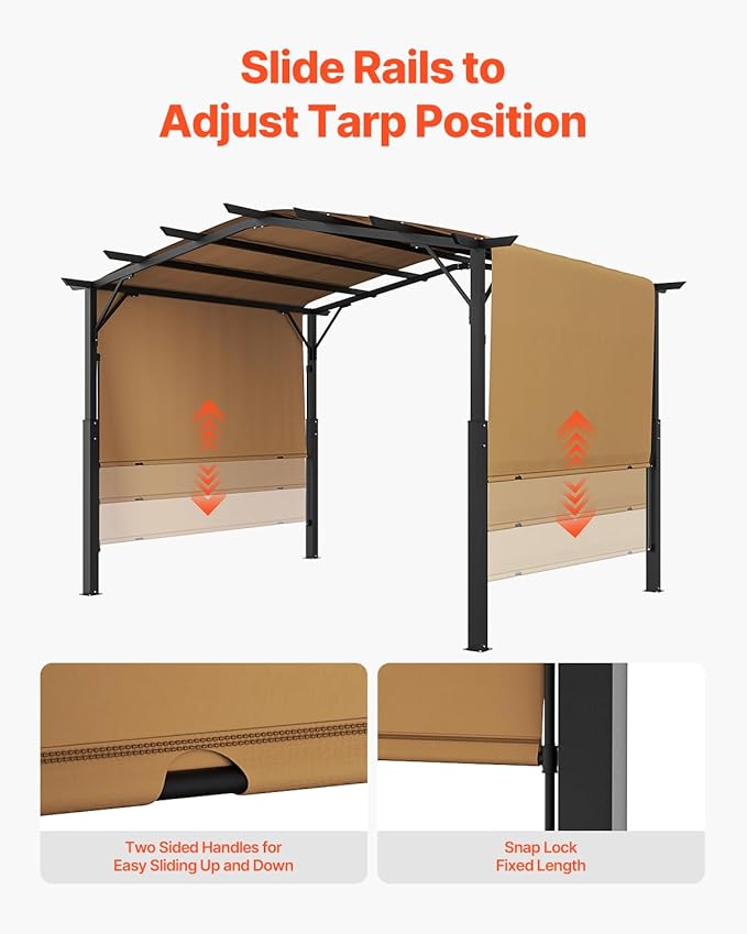 VEVOR 10 x 10 ft Outdoor Pergola, Arched Top Metal Pergola, Retractable Pergola with Sun Shade Canopy, Large Patio Shelter Pavilion, Heavy Duty Garden Pergola for Deck Backyard Porch Poolside