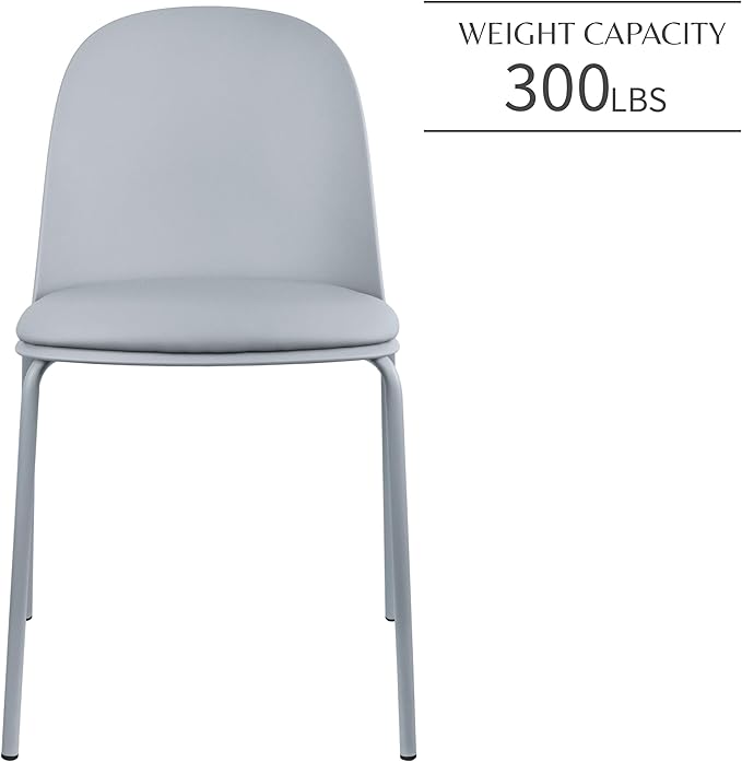 2xhome Modern Stackable Armless Dining Chair | Plastic Shell Seat with Metal Legs | Indoor or Outdoor Use | Home Kitchen Patio (4, Grey, Padded Seat)