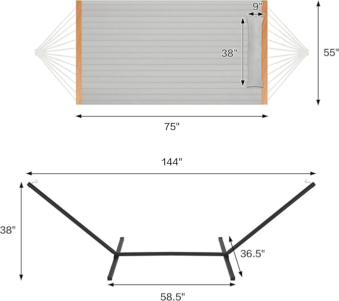 Two Person Hammock with Stand for Outside Heavy Duty, Outdoor Patio Hammock with Portable Steel Stand, Large Double Hammocks,480lbs Capacity.(Middle Grey)
