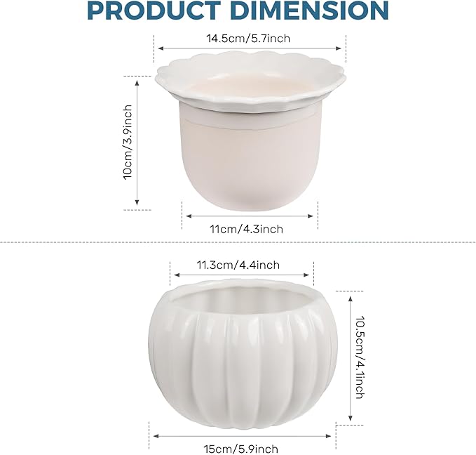 BUYMAX African Violet Pots, 6 inch Pumpkin-Style Ceramic Easy Self Watering Plant Pot for Busy Plant Lovers, Automatically Absorb Appropriate Amount of Water, Flower Pot Indoor-Plants Not Included