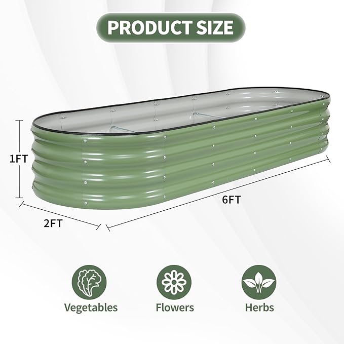 1MORE Galvanized Raised Garden Bed- Planter Garden Boxes Outdoor, Raised Beds for Gardening, 6x2x1ft Metal Garden Bed Kit for Vegetables Flower, Planter Raised Beds with Tools.Green