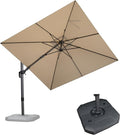 PURPLE LEAF 8.8' X 8.8' Right-left Tilt Patio Umbrella with Base Outdoor Cantilever Swivel Square Umbrella with Tilt Aluminum Offset Umbrella with 360-degree Rotation for Garden Deck Pool Patio Beige