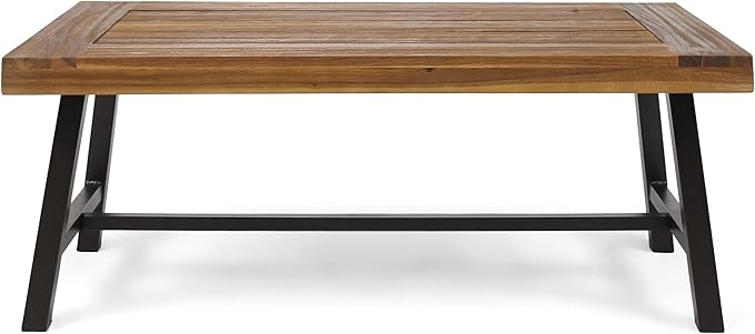 Christopher Knight Home Carlisle Outdoor Acacia Wood Coffee Table, Sandblast/Rustic Metal