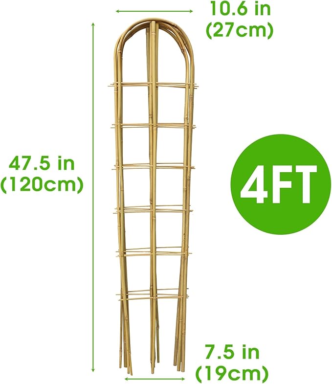 5 Pack 4 Feet U-Shape Bamboo Trellis, Natural Bamboo Trellis for Climbing Plants, Vegetables, Cucumber, Tomato, Outdoor and Indoor Potted Plants