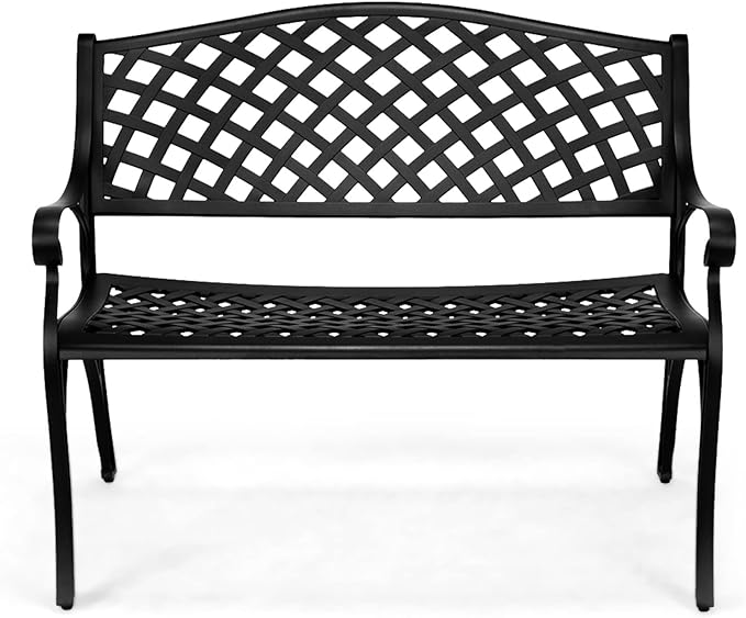 VINGLI 40.5" Patio Garden Bench,Anti- Rust Cast Iron Cast Aluminum Frame for Outdoor Path Yard Lawn Work Entryway Decor Deck (Black)