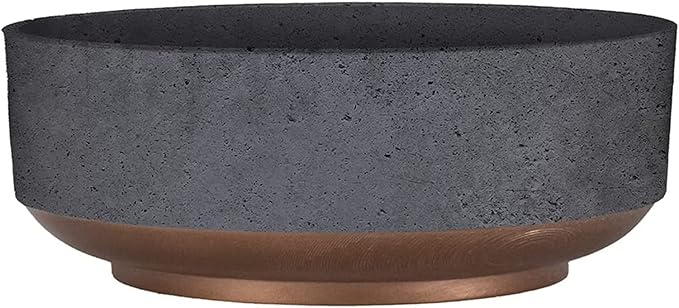 The HC Companies 8 Inch Round Plastic Succulent Capri Bowl 8"x8"x3" in Faux Concrete Color with Copper Band