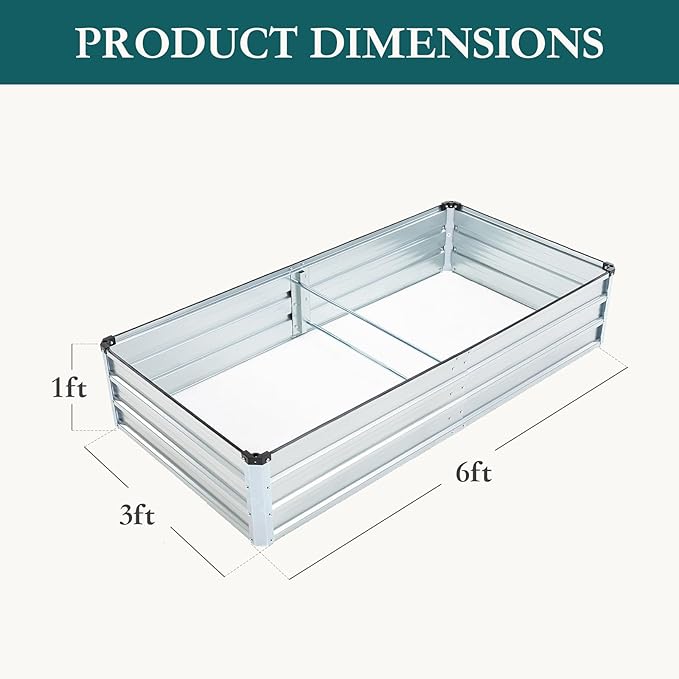 DUMOS Raised Garden Bed Outdoor, 2 Pcs 6x3x1ft Planter Box Outdoor for Deep-Rooted Herbs/Flowers/Vegetables, Large Metal Garden Bed for Patio, Balcony and Backyard, Silver