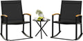 Shintenchi 3 Piece Outdoor Rocking Bistro Set, Textilene Fabric Small Patio Furniture Set, Front Porch Rocker Chairs Conversation Set with Table for Lawn, Garden, Balcony, Poolside (Black)