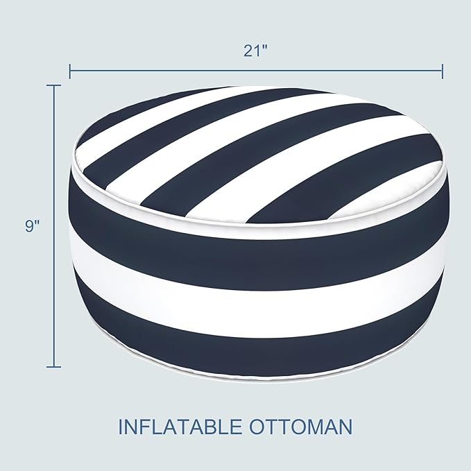 LVTXIII Indoor/Outdoor Inflatable Ottoman with Handle D21 x H9 Inch, Weather-Resistant Round Footstool Pouf for Patio Camping Living Room, Portable Footrest Extra Seating, Cabana Navy
