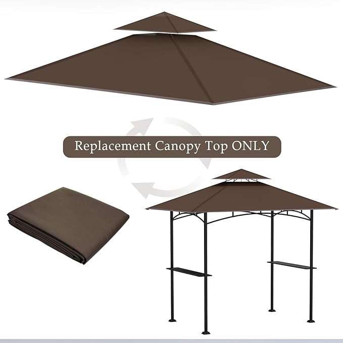 Grill Gazebo Replacement Top, 5 * 8 Outdoor BBQ Top Cover, Double Layer BBQ Gazebo Top Canopy for Model #L-GG001PST-F (Brown)
