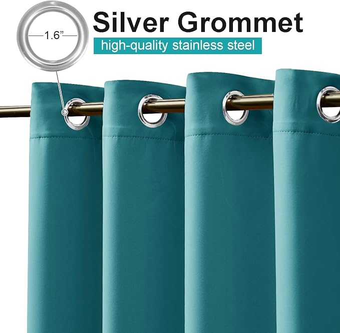NICETOWN 2 Panels Weighted Blackout Outdoor Curtains for Patio Waterproof, Grommet & Back Tab on top and Bottom Windproof Privacy Thermal Drapes for Deck with Fixed Rope, W52 x L95, Peacock Teal