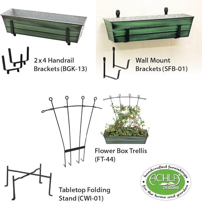 Achla Designs Galvanized Window Flower Box Planter-Green-Small (22" L x 6" W x 5" H)