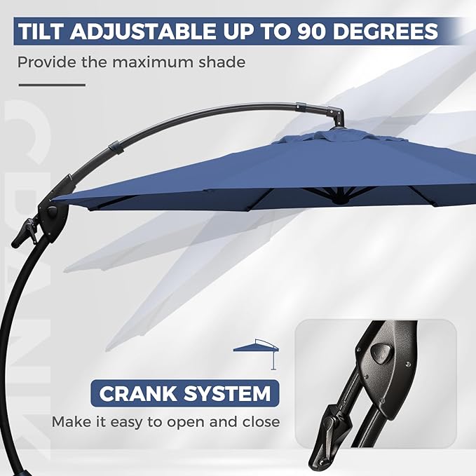 Grand patio 12FT Outdoor Offset Umbrella with Base & Cover Patio Aluminum Round Cantilever Umbrella for Garden Deck Poolside (Navy Blue, 12 FT)