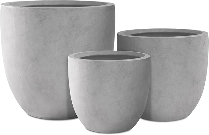 Kante 20",16.5",13.4" Dia Round Concrete Planters (Set of 3), Outdoor Indoor Modern Decorative Plant Pots with Drainage Hole & Rubber Plug for Home & Garden, Natural Concrete