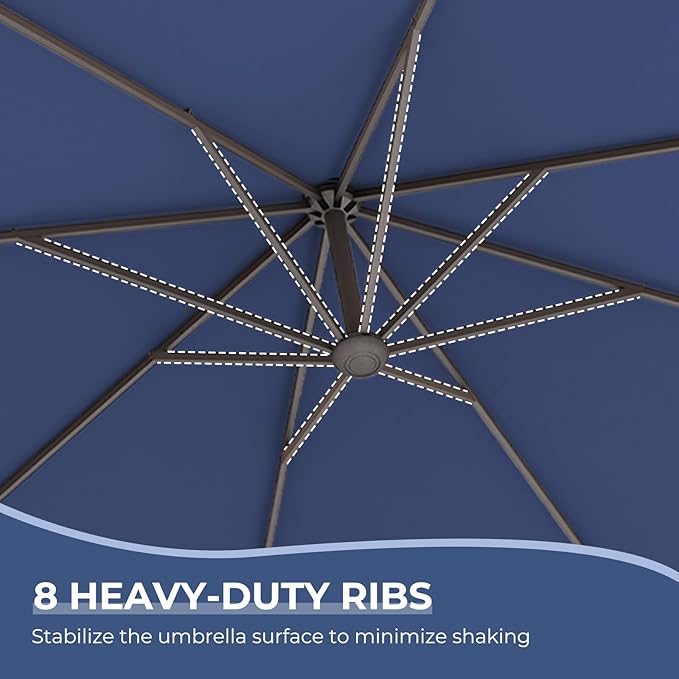 Grand patio 10x10 FT Patio Cantilever Umbrella with Base Outdoor Large Square Tilting Offset Umbrellas for Poolside Deck (Navy Blue, 10x10 FT)