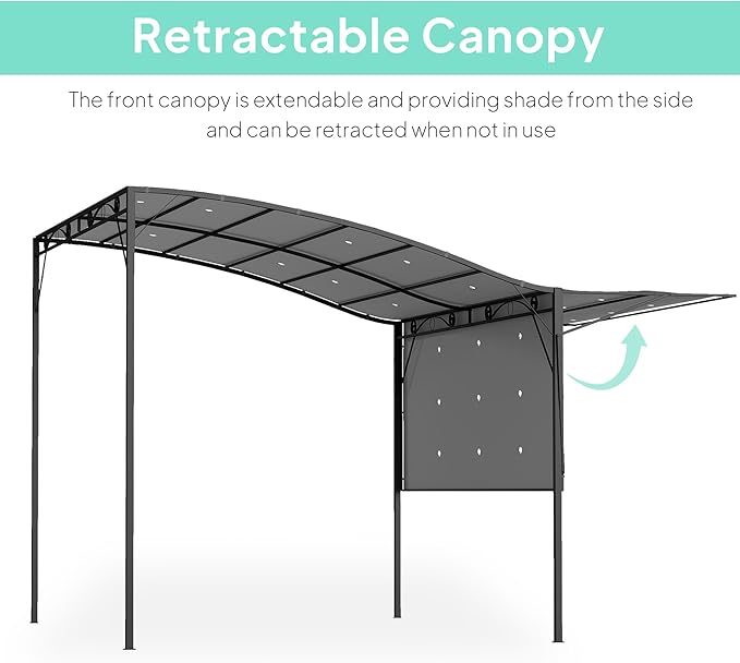 Outsunny 10' x 8' Outdoor Pergola and Patio Gazebo, Extendable Side Awning, Sun Shade Shelter for Garden, Camper, Deck, Doors and Windows, Dark Gray