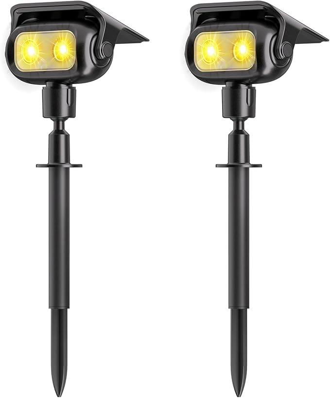 Nreonrick Solar Spot Lights 360° Adjustable Solar Lights Outdoor IP65 Waterproof with 2-in-1 Solar Powered Spotlights for Landscape Lighting for Garden, Yard, Pathway (Warm White, 2 Pack)