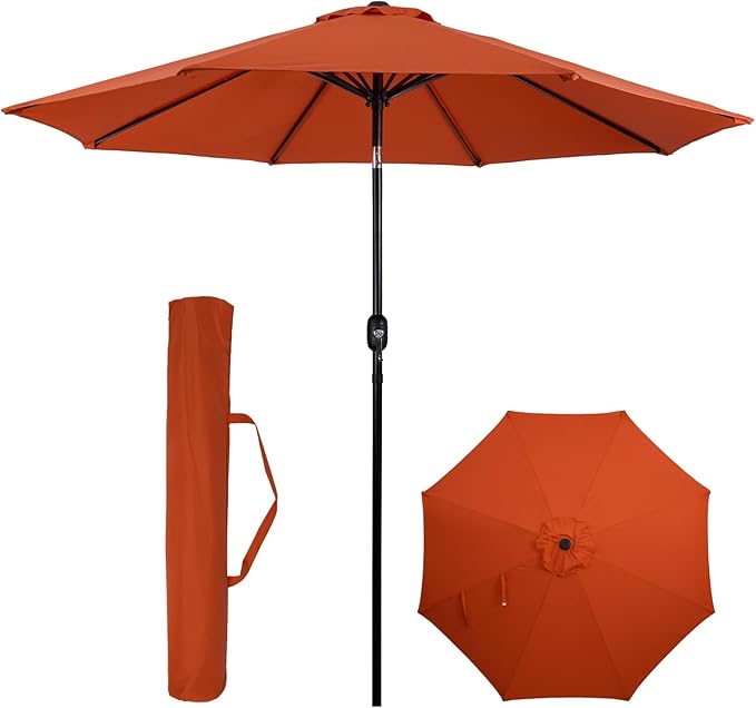 Backyard Expressions 9 ft. Patio Umbrella, Market Table Umbrella w/Tilt and Crank, 8 Ribs