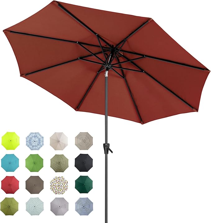 Tempera Patio Market Outdoor Table Umbrella with Auto Tilt and Crank, Large Sun Umbrella with Sturdy Pole & Fade Resistant Canopy, Easy to Set