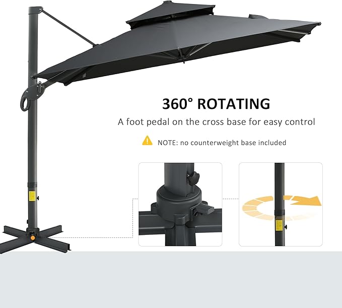 Outsunny 10ft Offset Patio Umbrella, Hanging Cantilever Umbrella, Square Shape, Aluminum Cross Base, Tilt, 360-Degree Rotation
