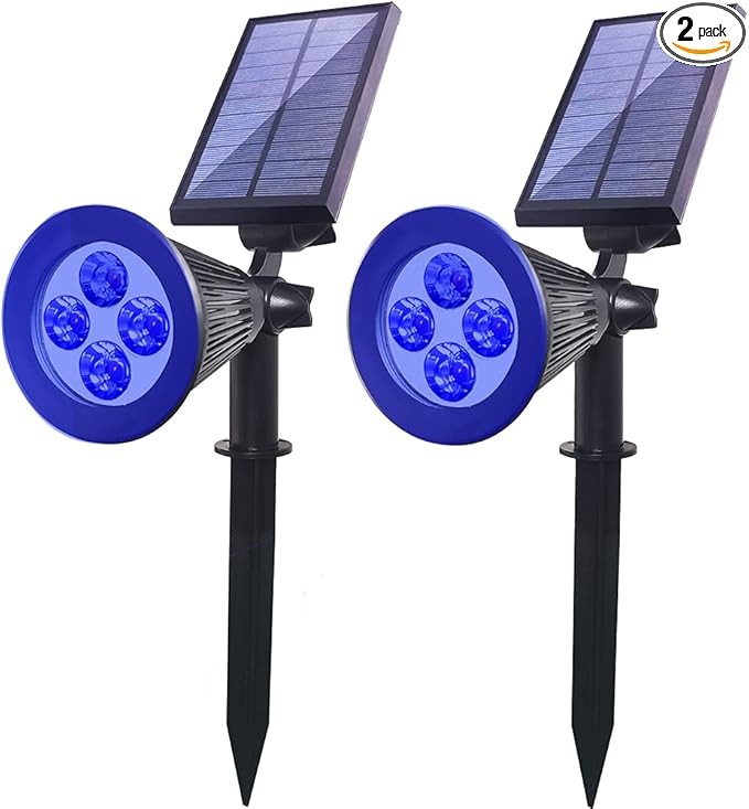 Outdoor Spotlights - 4 LED 2-in-1 Auto On/Off Solar Inground Lights for Patio Yard Garden Driveway Pathway (2 Pack, Blue)