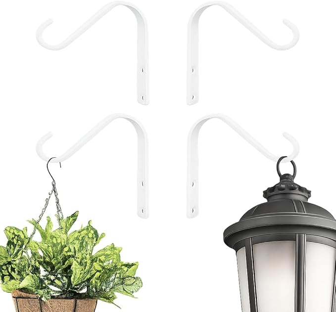 5 Inch Cast Iron Plant Hook – White Wall Mounted Hanging Bracket for Large Baskets, Lanterns or Wind Chimes – Sturdy Metal Hook with Screws for Indoor Outdoor Use