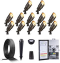 Gardenreet Solid Brass 12V LED Landscape Lighting Kit (12-Pack Spotlights) with 300W Low Voltage Transformer and Mechanical Timer and 250FT Wire and 50Pack Connectors for Outdoor Garden Patio