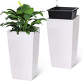 Garvee 30" Tall Planters Set of 2, Outdoor＆Indoor Black Planter Pots, High Front Porch Planter Pots with Drainage Holes＆Water Level Monitor＆Inner Bucket,White