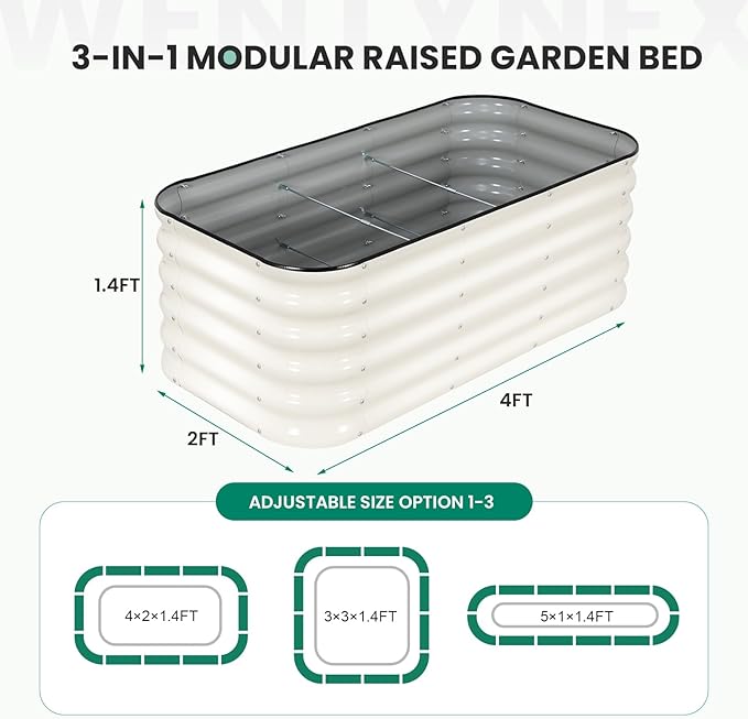 4×2×1.4FT Galvanized Raised Garden Bed Outdoor, Metal Raised Garden Bed Kit, Large Planter Raised Beds, 3 In1 Modular Raised Planter Box Outdoor,Raised Beds for Gardening for Vegetables Flowers Herbs