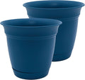 The HC Companies 10 Inch Eclipse Round Planter Pots with Drainage Holes & Attached Saucer, Lightweight UV-Resistant Plastic Indoor Outdoor Planters, 2-Pack Flower Pots for Garden & Home Decor, Peacock