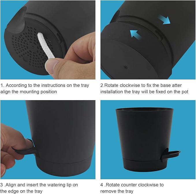 Self Watering Pots, 7/6.5/6/5.5/5/4 inch Flower Pots with Multi Mesh Drainage Holes, Small Platic Planters for Indoor Outdoor Garden Plants and Flowers (Black, 7"+6.5"+6"+5.5"+5"+4")