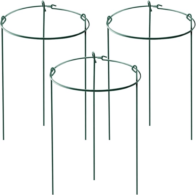 HiGift 3 Pack Peony Cages Support Stakes Ring for Garden, Round Plant Support for Outdoor (10" W x 17" H), Indoor Plant Cages Hoops Plant Rings for Tomatoes,Rose,Astilbes,Vine Indoor Potted Plants
