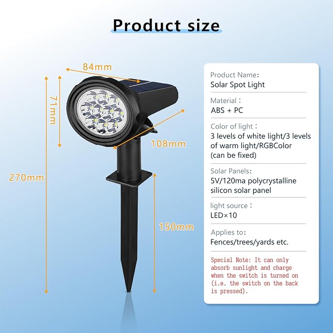 Solar Spot Lights Outdoor，Solar Lights Outdoor Waterproof IP68，Dark Sensing Auto On/Off，Suitable for Garden, Corridor Landscape Lighting and Flag Lighting (Warm White, 2-Pack)