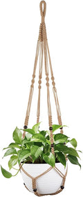 Mkono 43 Inch Macrame Plant Hanger Large for up to 12 Inch Pot Extra Long Hanging Plant Holder No Tassels Hanging Planter Basket with Wood Beads for Indoor Outdoor Home Decor, Brown
