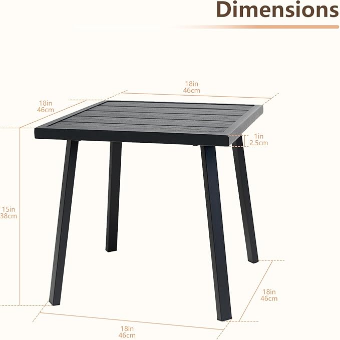 C-Hopetree Small Metal Outdoor Coffee Side Table for Outside Patio, Square, Black