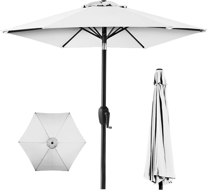 Best Choice Products 7.5ft Heavy-Duty Round Outdoor Market Table Patio Umbrella w/Steel Pole, Push Button Tilt, Easy Crank Lift - White