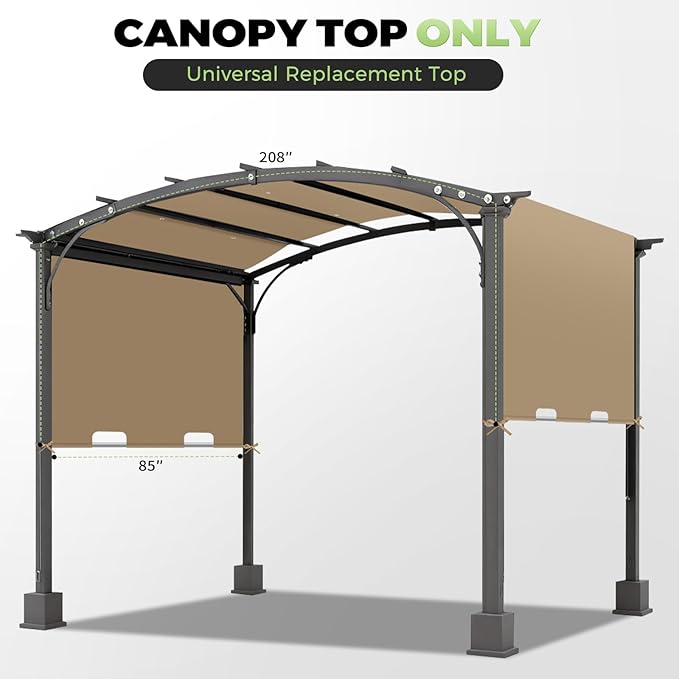 85'' x 208'' Universal Pergola Replacement Cover for Doubleton Steel Pergola L-PG080PST, Waterproof Sunshade Canopy Top for Patio Gazebo, Deck, Porch, Yard, Outdoor Cover Only (Khaki)