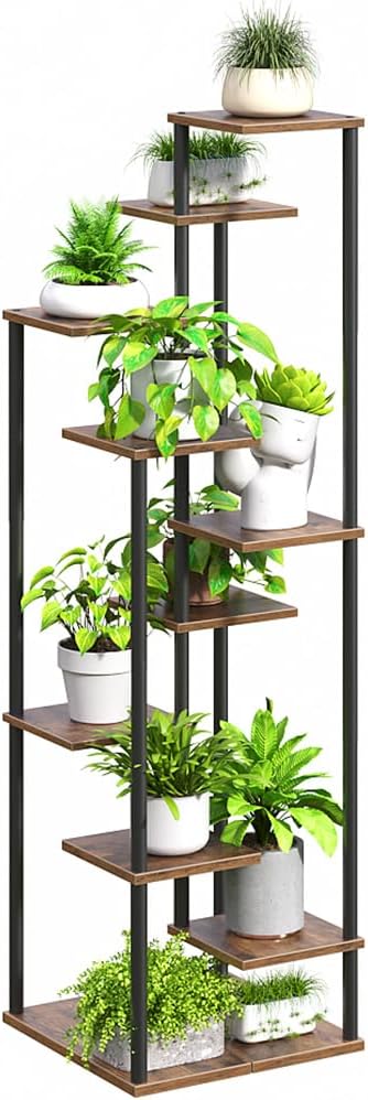 10 Tier Plant Stand Indoor, Tiered Corner Plant Shelf Flower Stand for Living Room, Balcony, Patio, Garden, Rustic Brown