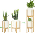 MUDEELA 2 Pack Indoor Plant Stands, 2 Tier Tall Plant Stand 30 inches, Mid Century Bamboo Plant Stand, Adjustable Width 8 - 12 inches, Fits Pot Size of 8 9 10 11 12 inches Pot & Plant Not Included, Natural