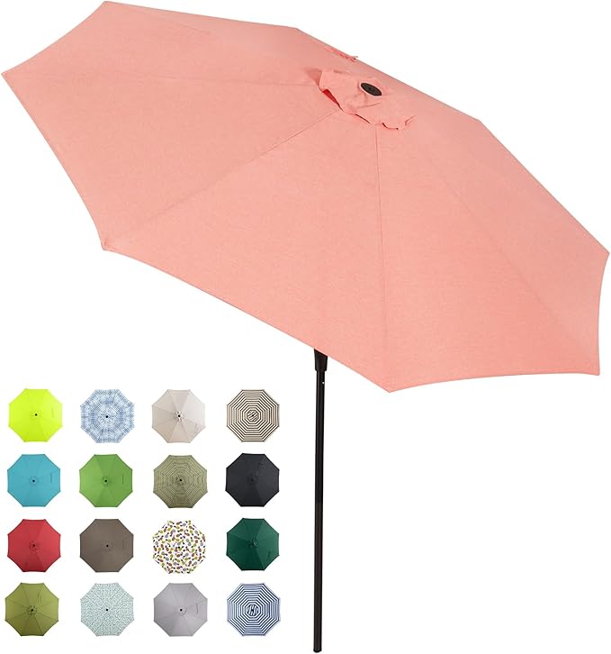 Tempera Patio Market Outdoor Table Umbrella with Auto Tilt and Crank, Large Sun Umbrella with Sturdy Pole & Fade Resistant Canopy, Easy to Set