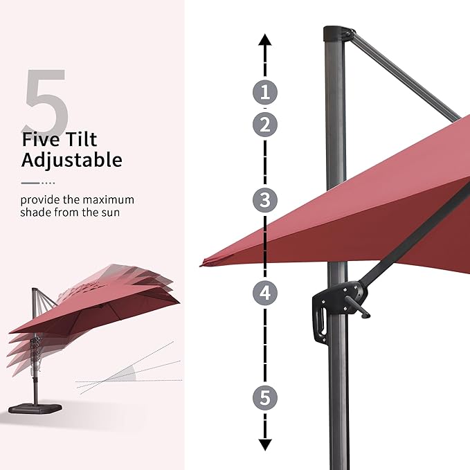 PURPLE LEAF 10' X 13' Square Cantilever Umbrella Patio Umbrella with Base Outdoor Umbrella Aluminum Offset with 360-degree Rotation for Garden Deck Pool Patio Terra