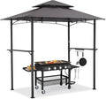 AECOJOY 8' x 5' Outdoor Grill Gazebo Canopy, BBQ Canopy for Outdoor Grill, 2- Tier BBQ Gazebo Shelter for Patio, Backyard and More (Grey)