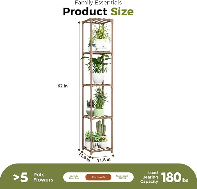 Bamworld Corner Plant Stand Indoor Tall Plant Shelf 5-tier Wood Plant Holder for Multiple Plants Flower Stands Plants Rack Living Room Garden Patio Lawn Window