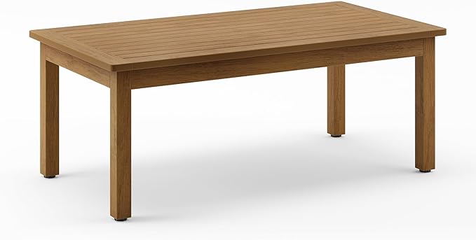 LUE BONA Outdoor Coffee Table, HDPS Patio Coffee Tables for Outside Rectangle, Adjustable Levelling Feet/Weather Resistant, Patio Table for Deck, Pool, Balcony, Indoor or Outdoor Use, Teak Color