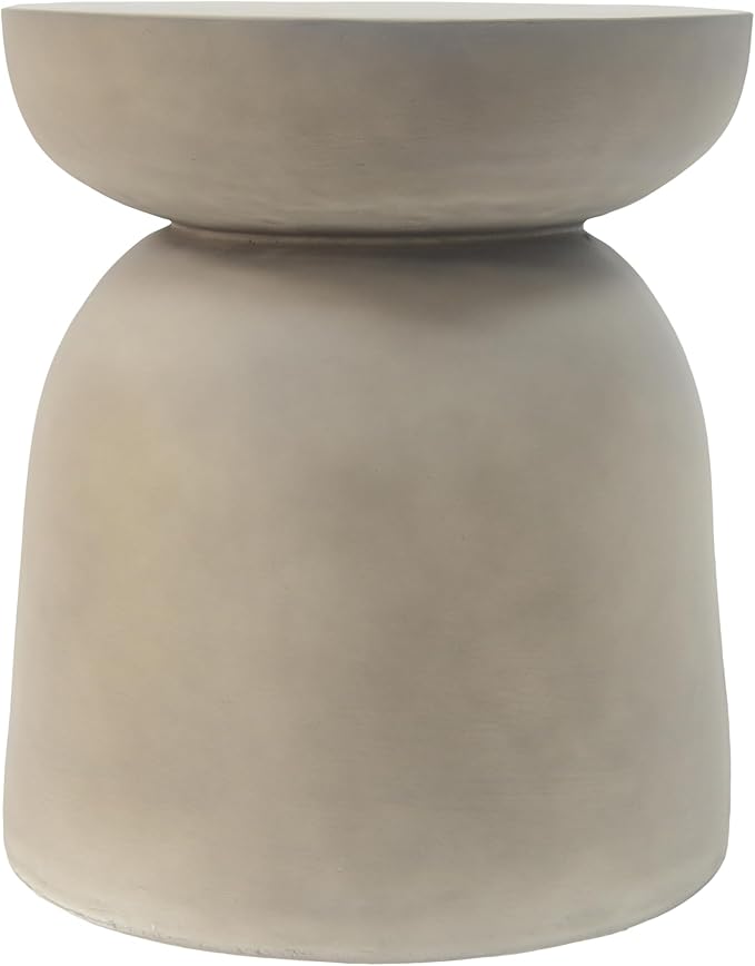 Christopher Knight Home Stela Patio Lightweight Concrete Drum Side Table, Outdoor MGO End Table, Coffee Table for Chat Set, Round Top Cement for Outside, Garden, Poolside, Light Grey