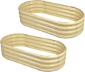 Land Guard 2Pcs Galvanized Raised Garden Bed Kit, 10×4×1ft Galvanized Planter Raised Garden Boxes Outdoor, Oval Large Metal Raised Garden Beds for Vegetables (Cream Yellow)